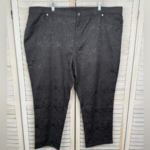 ISAAC MIZRAHI LIVE! Women's Plus Size Black Floral Jacquard Pants-28W